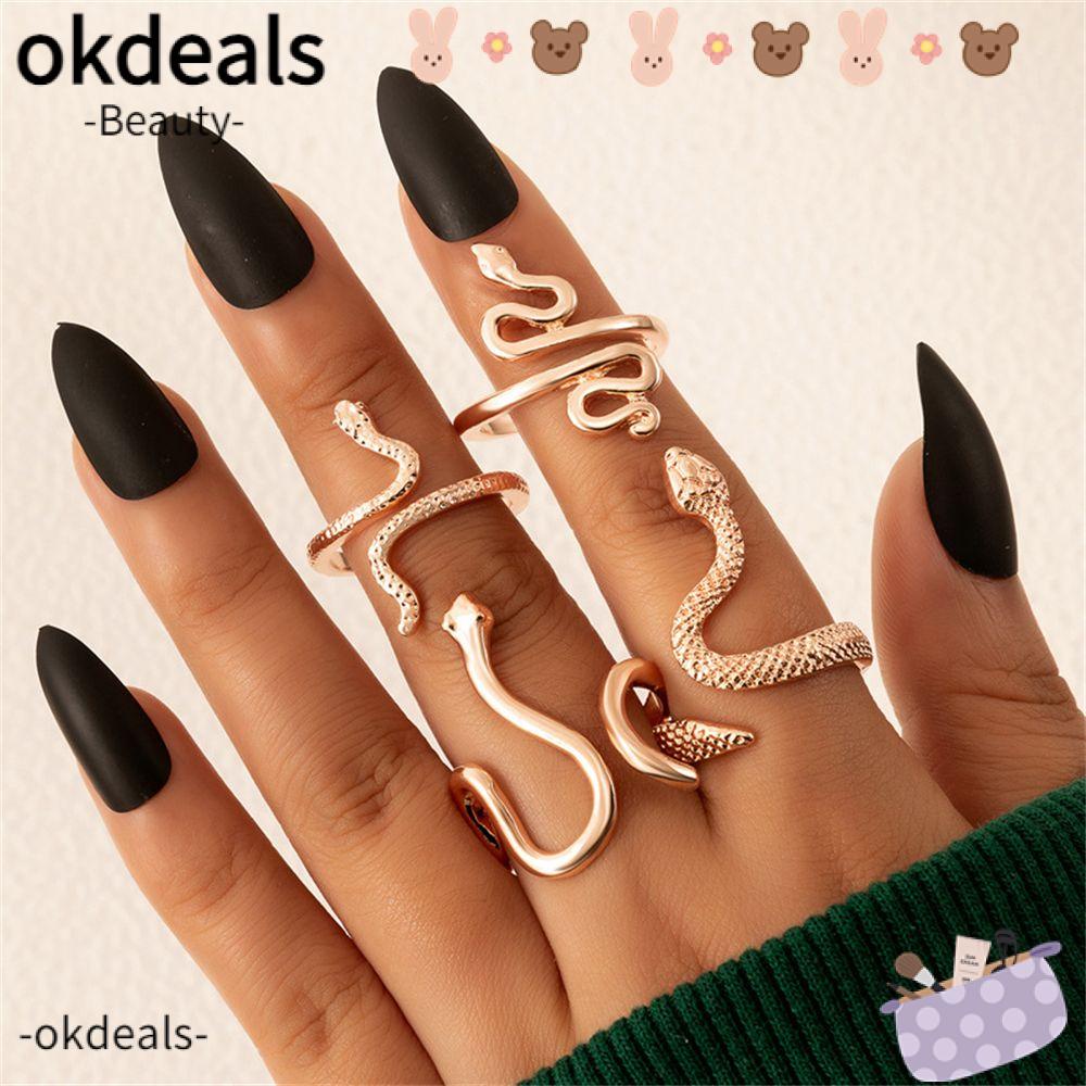 OKDEALS 4Pcs/Set New Midi Finger Jewelry Fashion Hand Accessories Snake Rings Set Women Rock Finger Jewelry 4Pcs/Set Gothic Vintage Punk