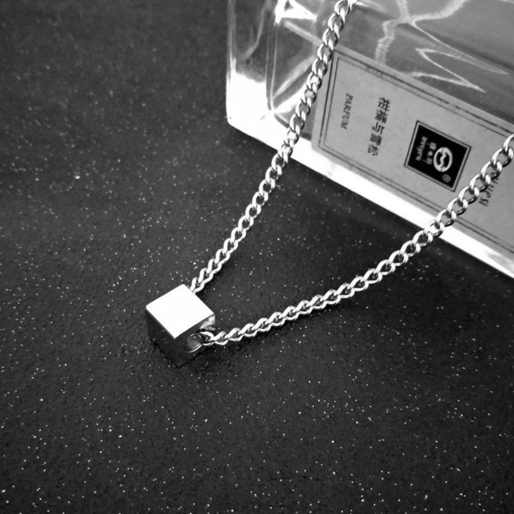 Mxfashionestore Vòng Cổ choker Bằng Thép Titan Mặt Khối Lập Phương Hình Vuông Phong Cách Đường Phố Hàn Quốc Thời Trang Cho Nam