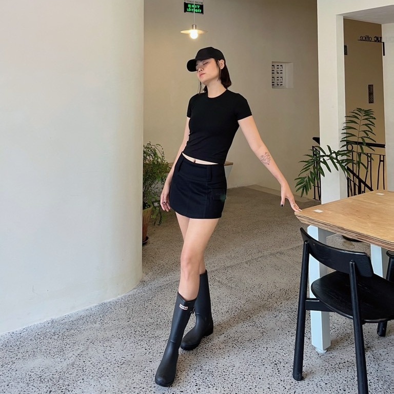 Chân váy ngắn ôm dáng 2 màu kem & đen, giả túi HABI SKIRTS - Thời trang mẹ & bé - V-20