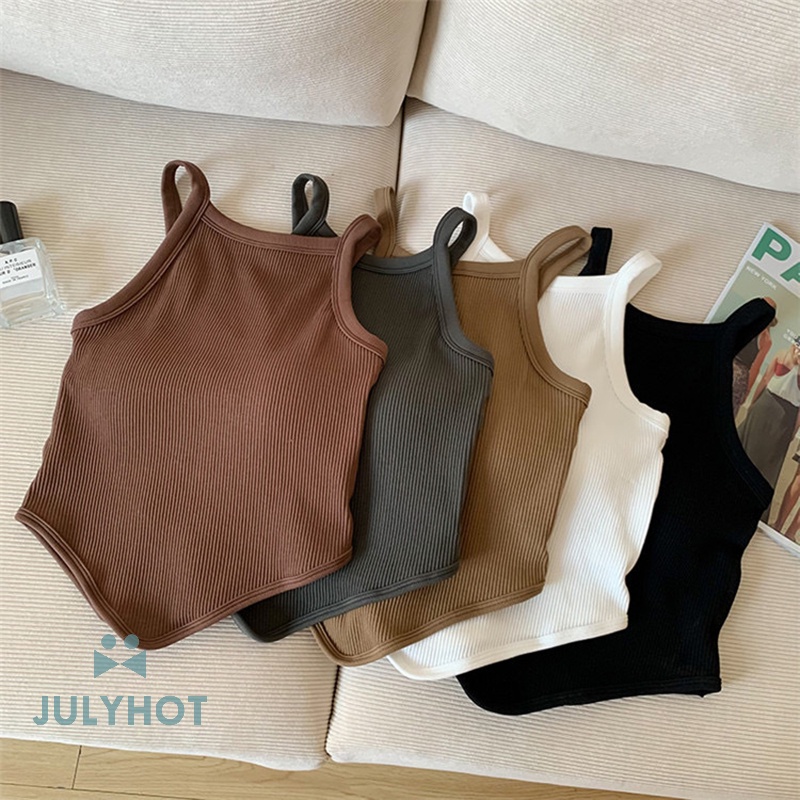 Áo YẾM MÙA HÈ mát mẻ không đều có đệm ngực phụ nữ màu trơn gợi cảm không tay Áo Tank Top VN