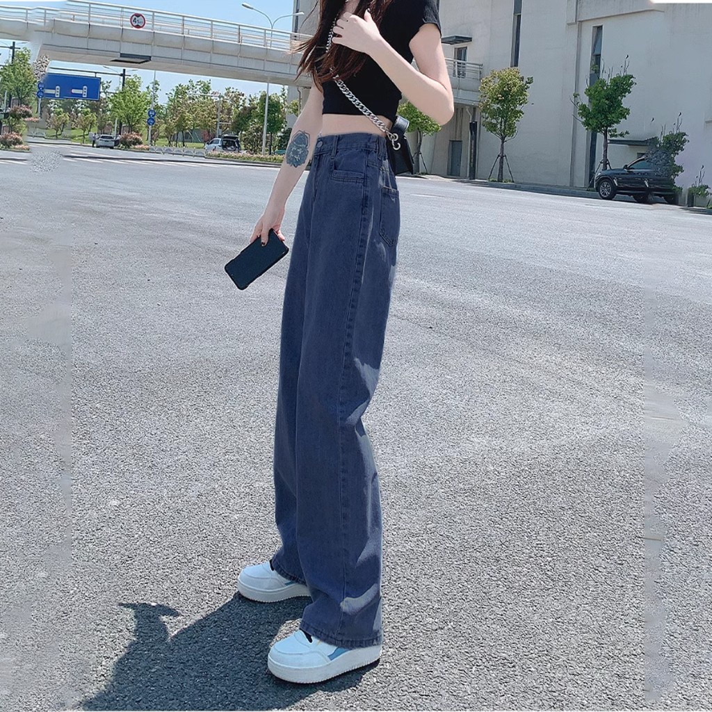 Quần bò nữ chất denim bền đẹp , quần jeans nữ dáng suôn hàn quốc fullsize dưới 60 kí QS46 bò suông 1 cúc
