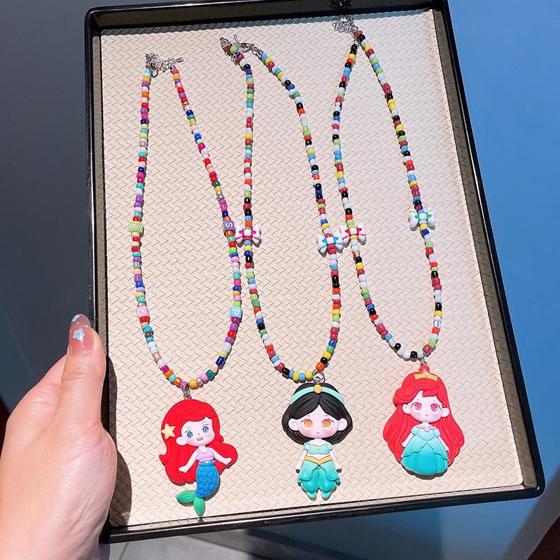 Vòng Cổ Xỏ Hạt Thủ Công Hình Công Chúa frozen / Nàng Tiên Cá Hoạt Hình Cho Bé Gái