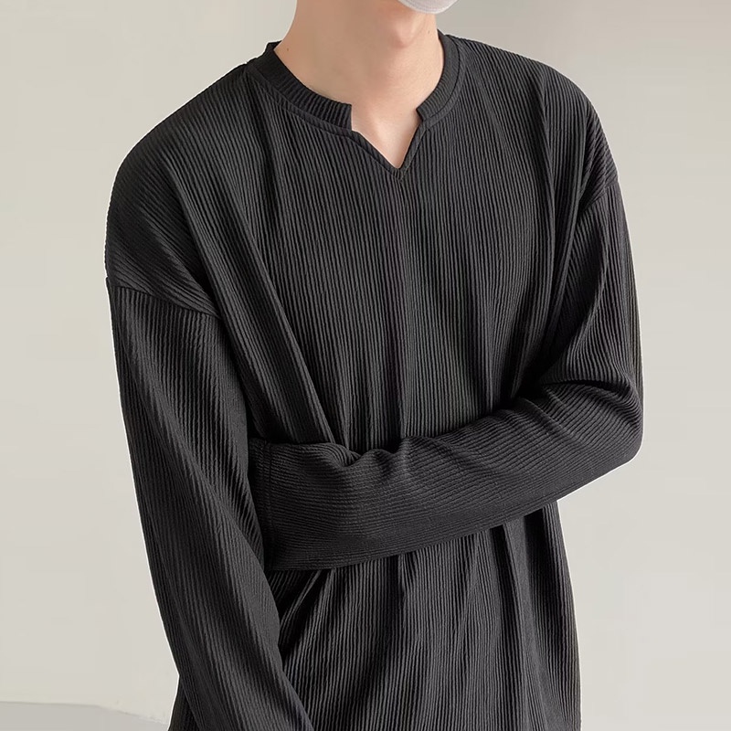 Áo len dệt kim HANLU dài tay kẻ sọc thiết kế giản dị cho nam