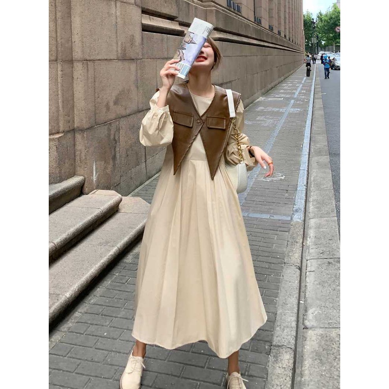 Set Đầm Nữ Tay Dài Kiểu Dáng retro Kèm Khăn Choàng Thời Trang Quyến Rũ