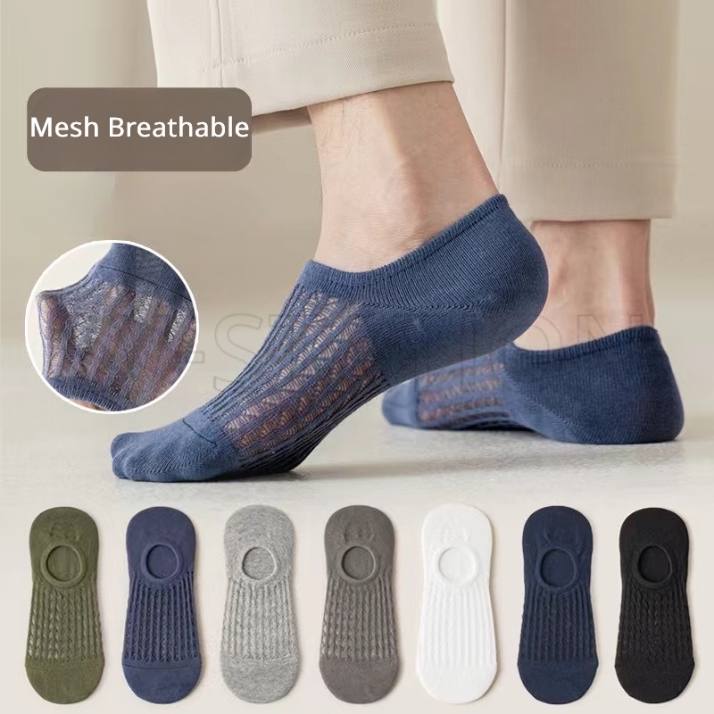 1 Đôi Vớ Thuyền Ngắn Bằng Cotton Lưới Mỏng Thoáng Khí Khử Mùi Mồ Hôi Chống Trượt Mềm Mại