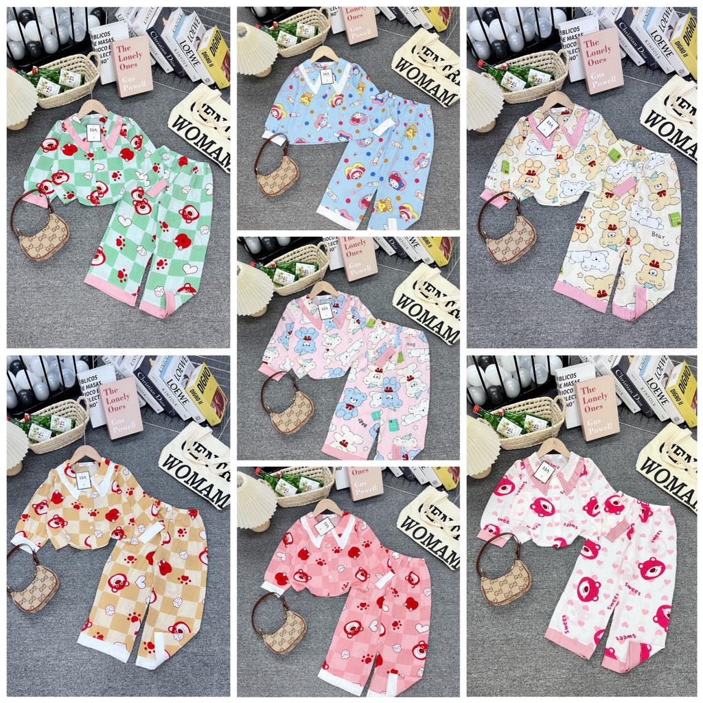 SIZE ĐẠI 16-28KG: Bộ pijama lụa dài tay mềm mại cho bé gái - BPL25