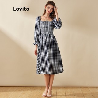819 VN Delisted Lovito Đầm Tay Phồng Cổ Vuông L20D1299 (Đen)