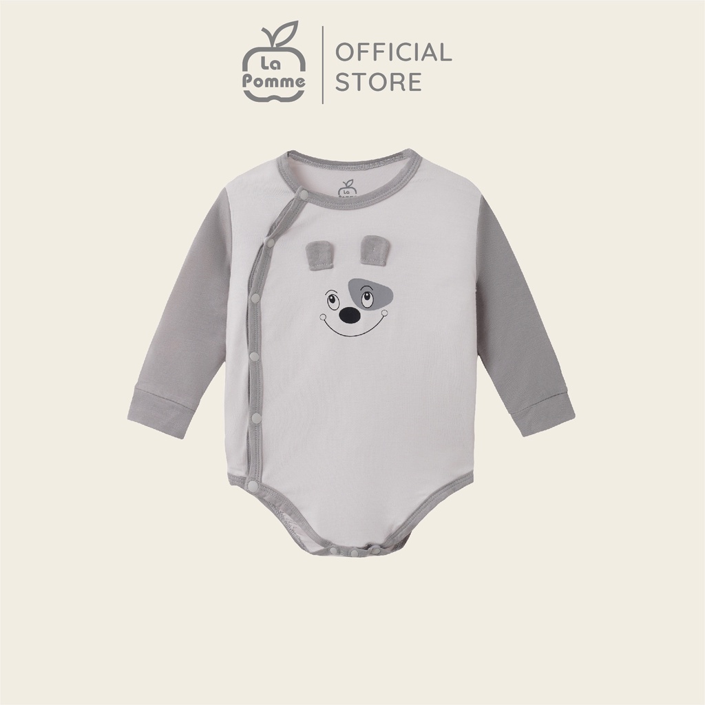 La Pomme - Body chip dài tay La Pomme sweetie - Cam Ghi nâu NB 0M 3M