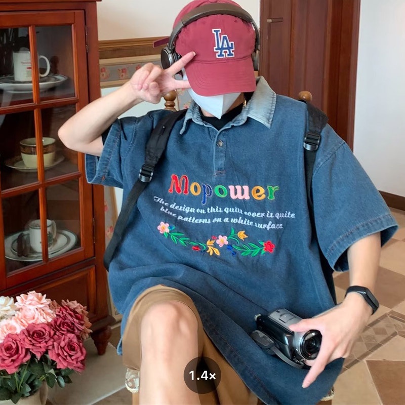 Áo polo Ngắn Tay Form Rộng In Họa Tiết retro Thời Trang Dành Cho Nam