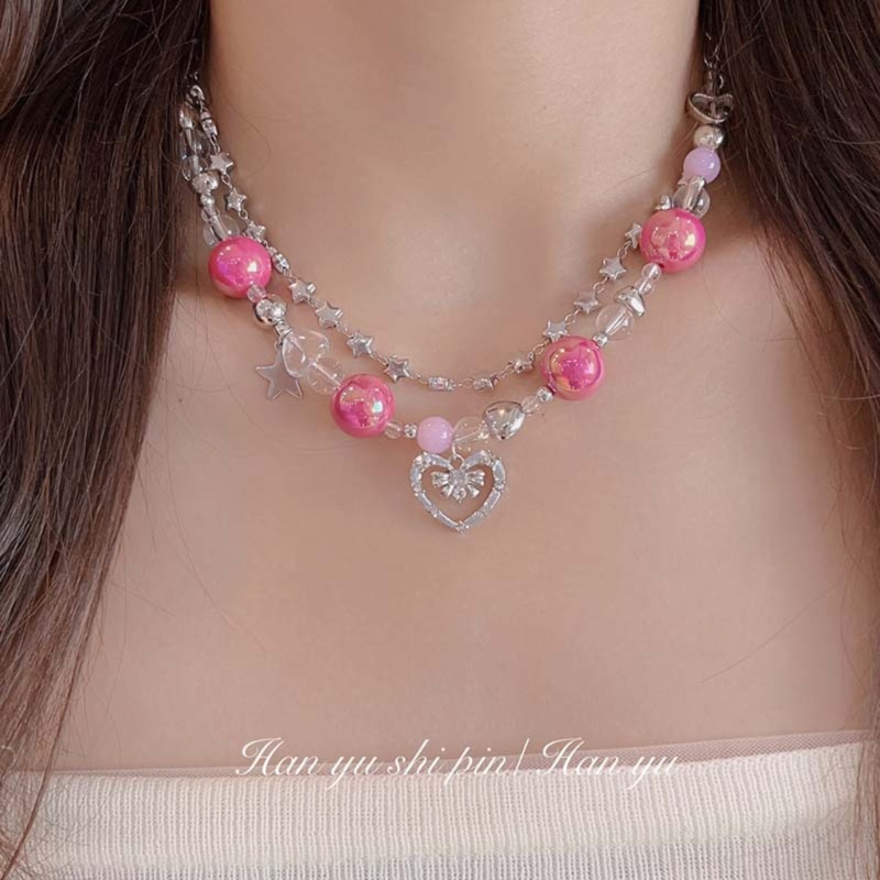 Vòng cổ Nhiều Lớp Mặt Hình Ngôi Sao Bằng Acrylic Màu Sắc Ngọt Ngào