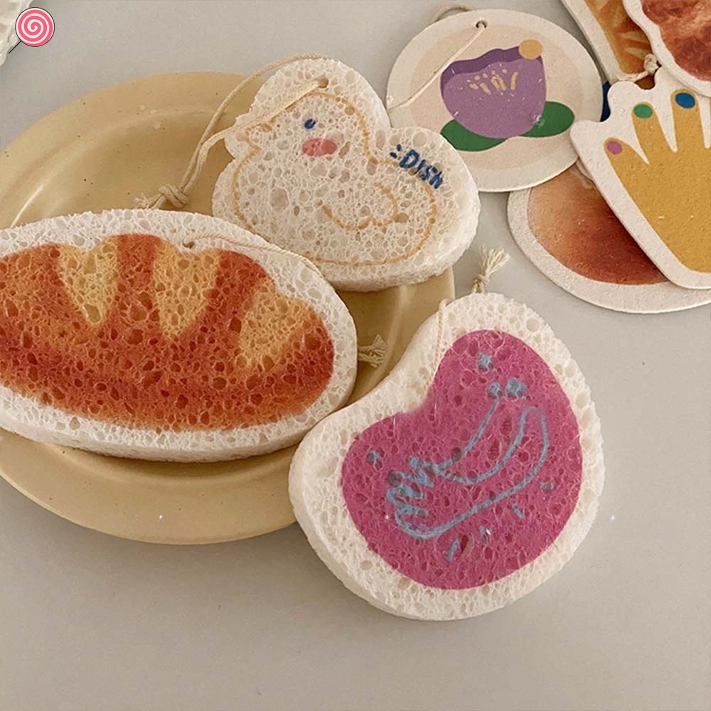 Miếng rửa chén dĩa bằng cotton bột gỗ hoạt hình thấm hút nước phong cách Hàn Quốc tiện dụng - HSU