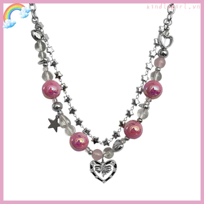 Vòng cổ Nhiều Lớp Mặt Hình Ngôi Sao Bằng Acrylic Màu Sắc Ngọt Ngào