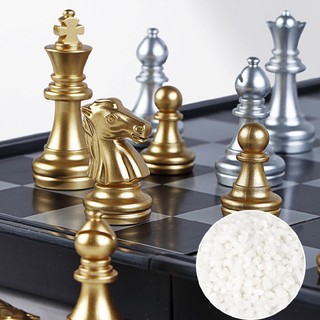 Foldable Travelling Magnetic Silver & Gold Chess & Checkers Set Board Game