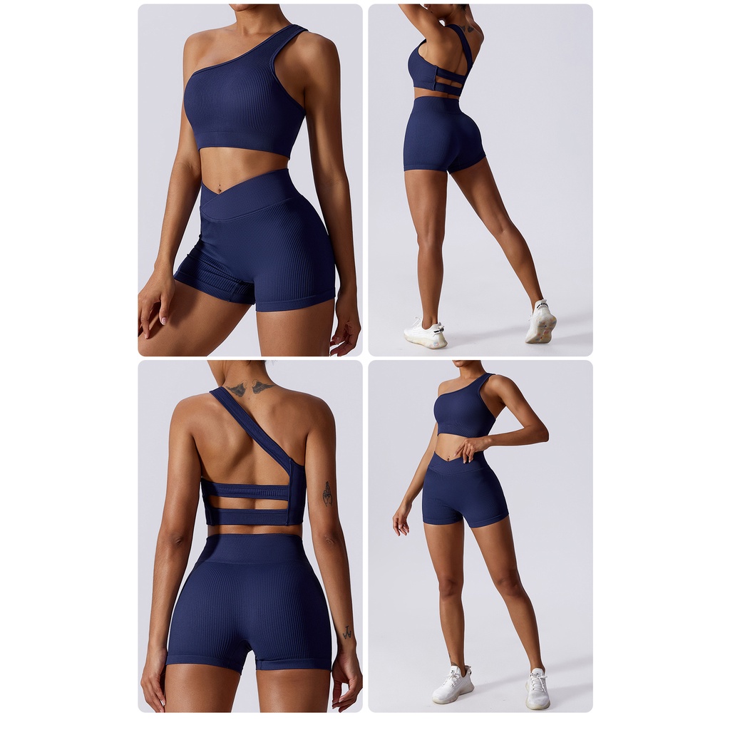 Yoga sports set gân dây đeo đơn và quần short thể thao high-rise