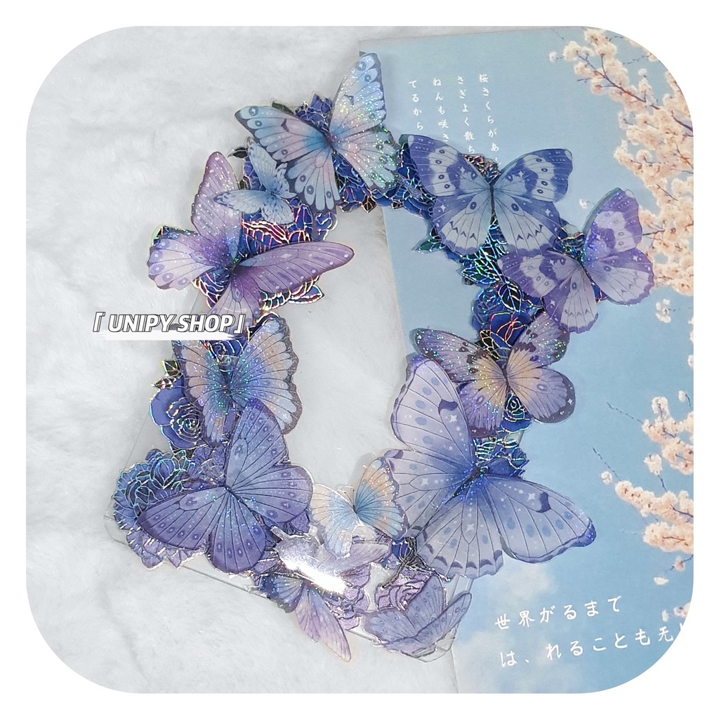 Toploader Decor 3D Washi Tage B8 | Bướm Tính Xanh Nhũ Lấp Lánh | Thẻ Đựng Card Idol Kpop Anime TW014