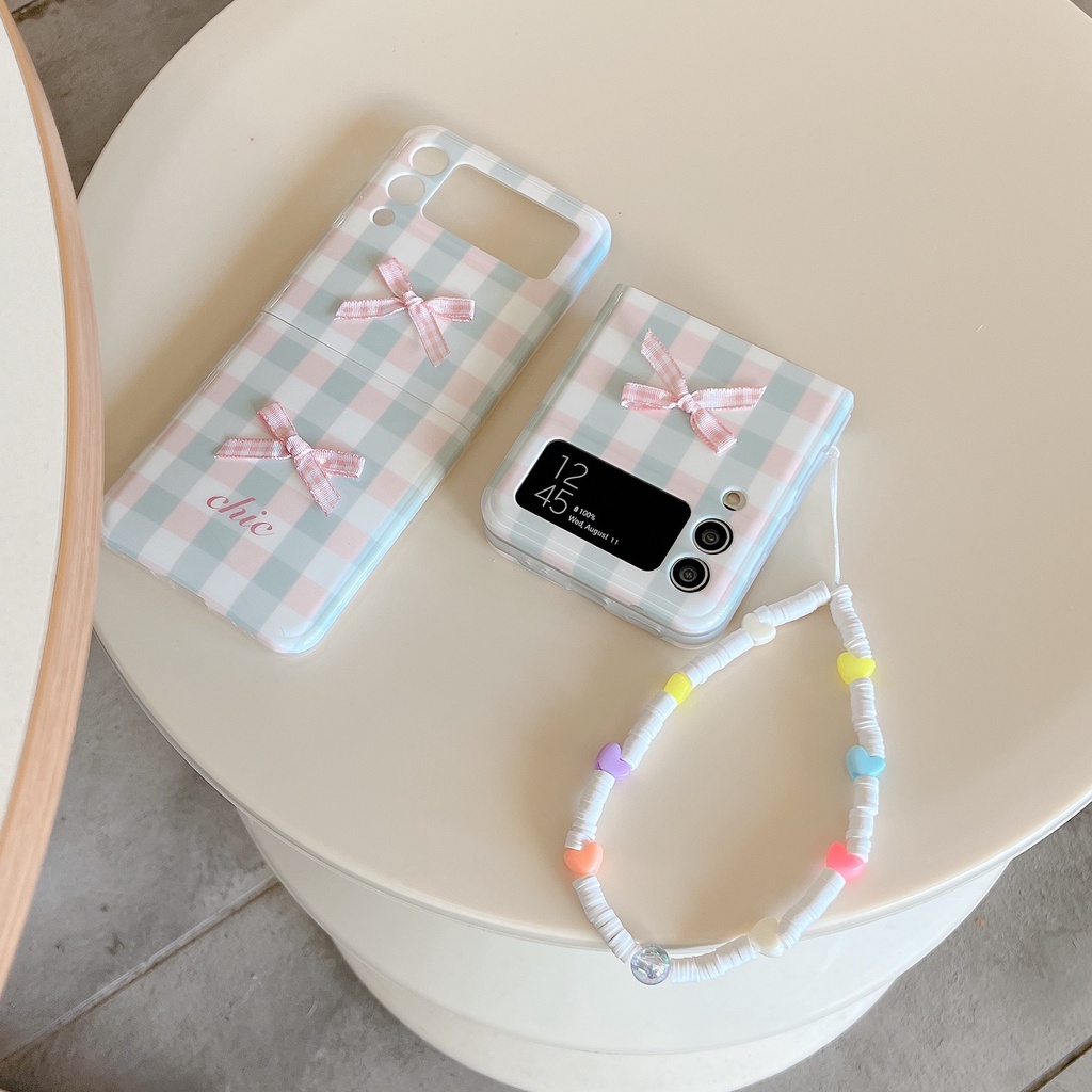 Vỏ pc cứng cho samsung galaxy z flip 5 4 3 5g funda rope bracelet case bowknot