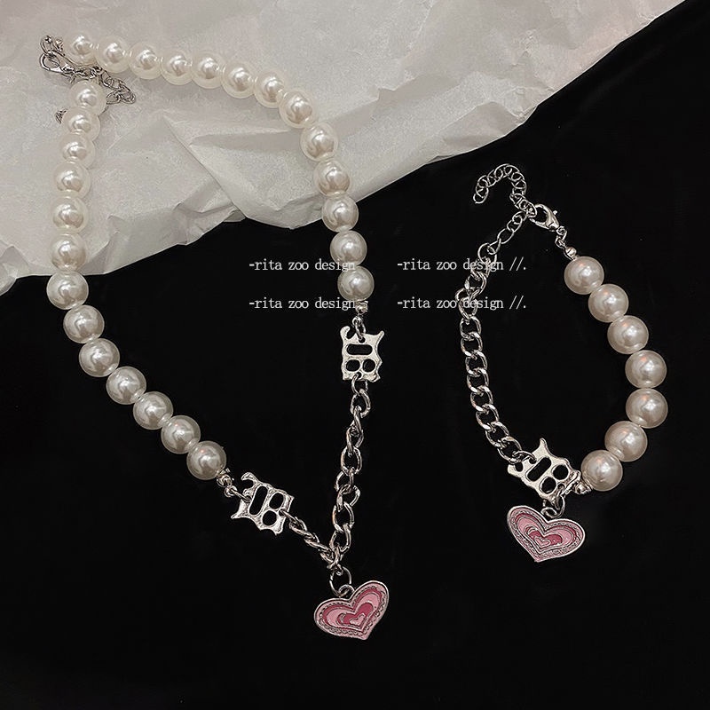 Vòng tay bằng thép không gỉ mặt dây chuyền tình yêu giả chuỗi ngọc trai vòng cổ cho phụ nữ quà tặng tính khí đảng