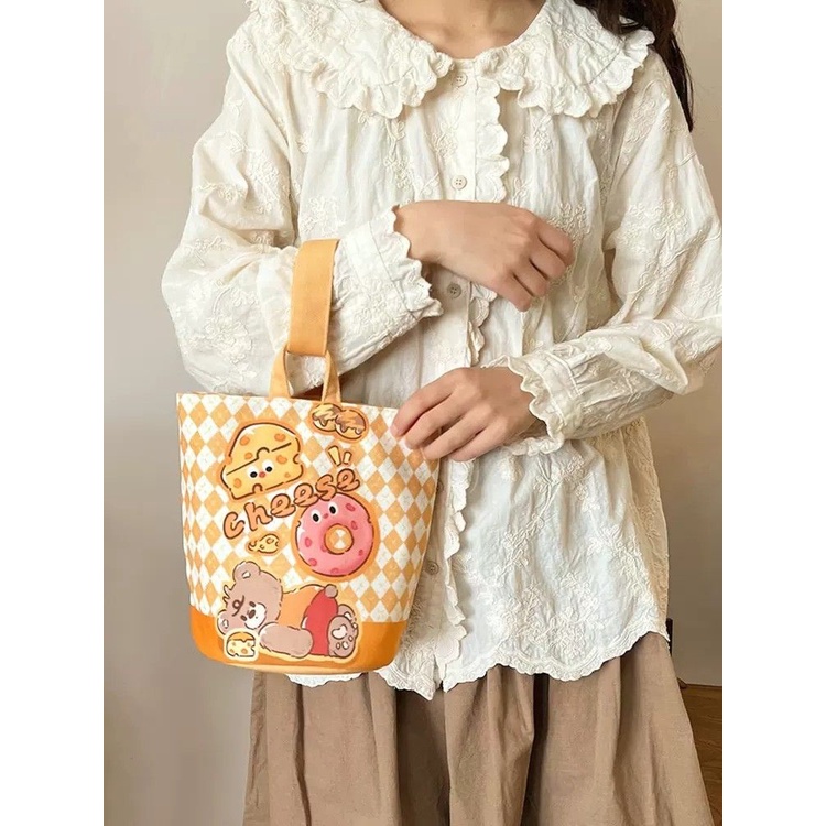 Túi xách gấu cheese nữ túi xách nhỏ dễ thương sinh viên hộp ăn trưa túi đi chơi tạp phẩm túi xách
