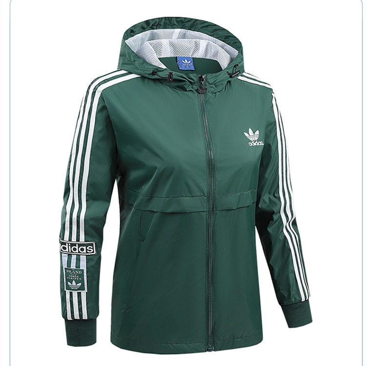 Adidas 100% original clover unisex thêu logo ngoài trời áo gió có mũ trùm đầu không thấm nước cặp đôi áo khoác bỏ túi ba-stripe cổ điển