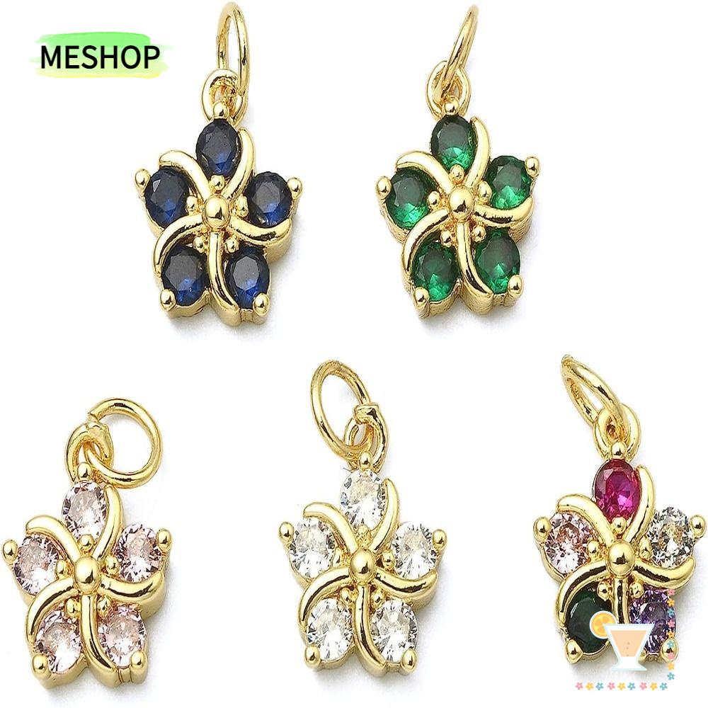 Me bùa hoa, đồng thau và khối zirconia màu tím nhạt, trắng, đen, xanh lá cây, xanh lam, xanh hồ, bùa đỏ hồng vàng thật, phụ kiện trang sức quyến rũ hoa