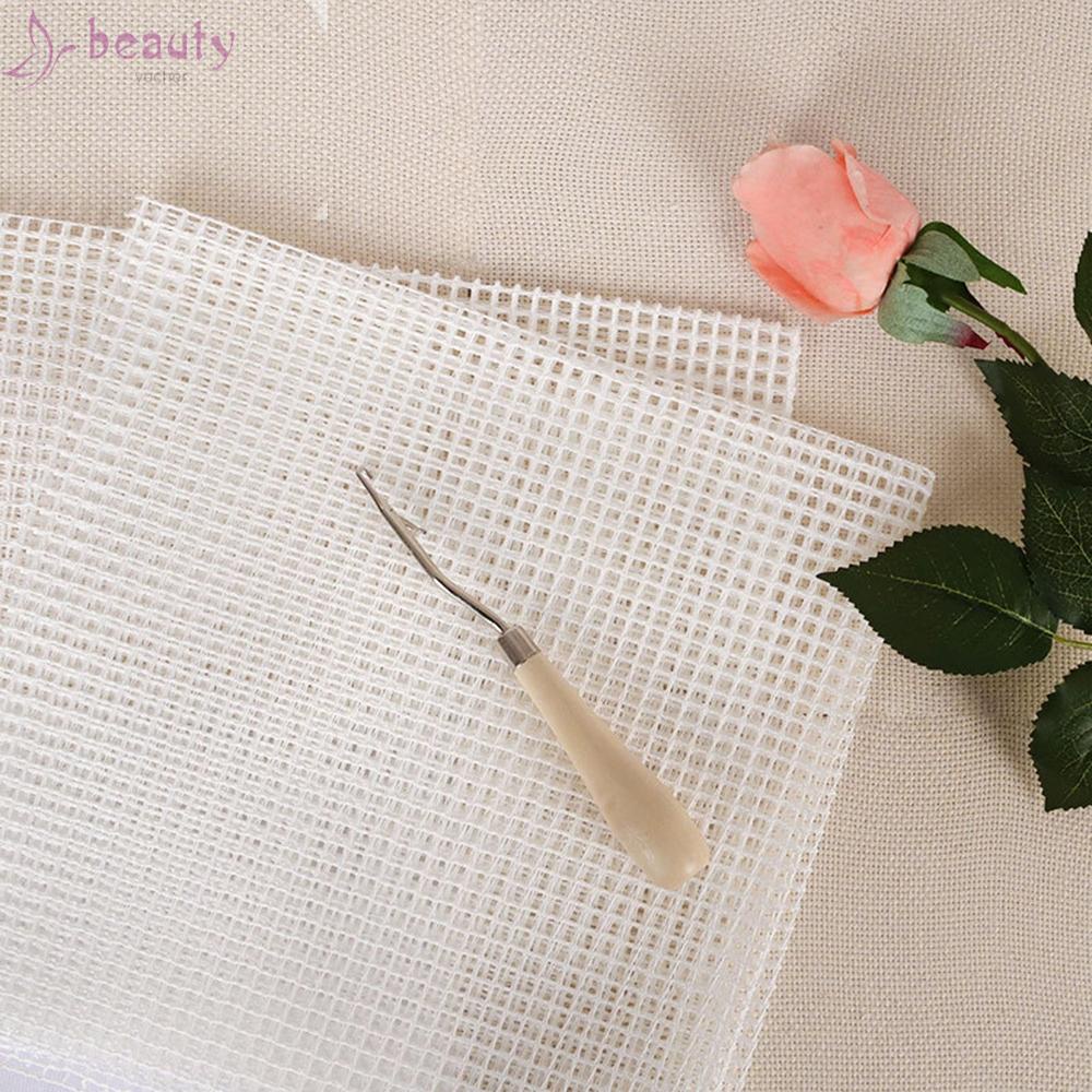 BEAUTYVE~Blank Hooking Mesh Canvas For Rug Making Latch Hook Crafts Work + Crochet Set