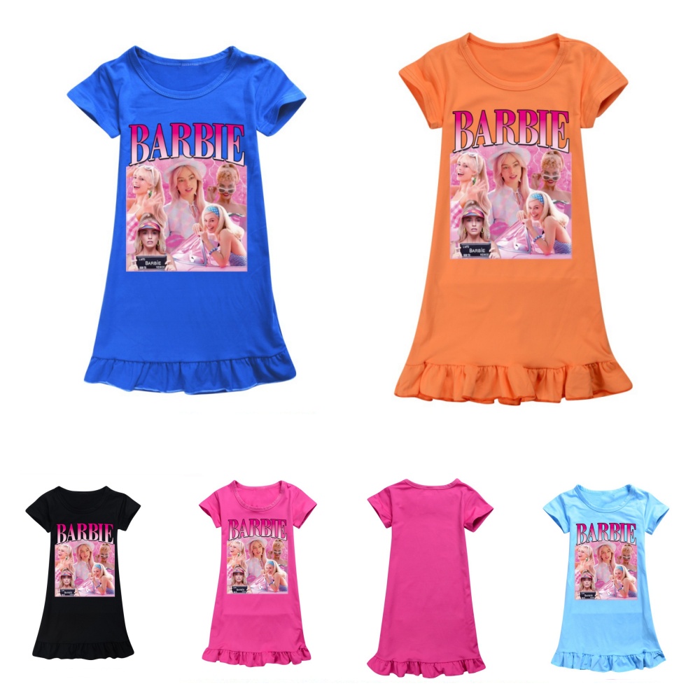Trẻ em mới búp bê barbie ăn mặc giản dị cô gái ice silk đồ ngủ ngắn tay áo ngủ váy ngủ ở nhà váy