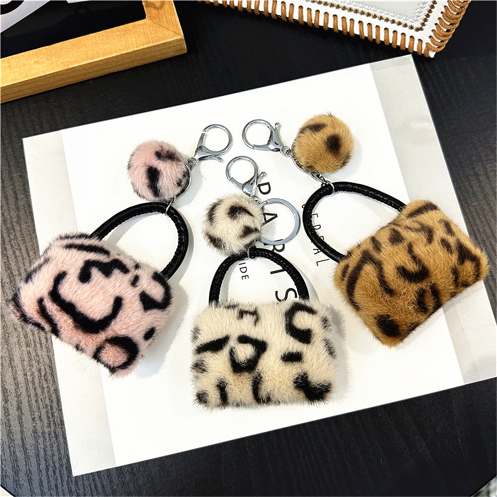 Hình dạng túi xách dễ thương fluffy keychain sáng tạo leopard plush ball keyrings cho phụ nữ người giữ chìa khóa ô tô phụ kiện quà tặng bạn bè