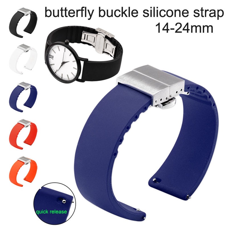 14mm 16mm 18mm 20mm 22mm silicone mềm phát hành nhanh dây đeo đồng hồ chất lượng cao khóa bướm vòng đeo tay phụ kiện dây đeo