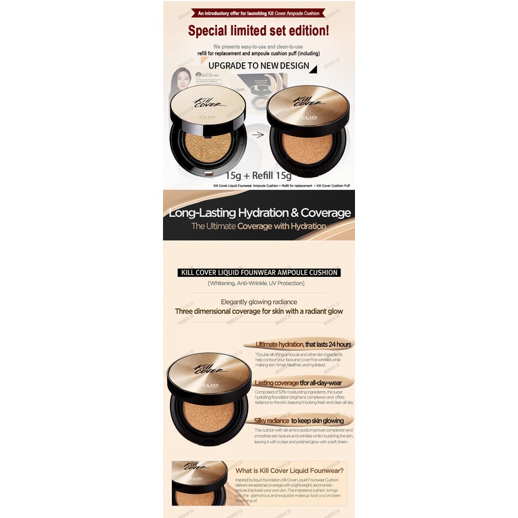 Phấn nước Clio dòng Kill Cover 15g + lõi 15g cao cấp