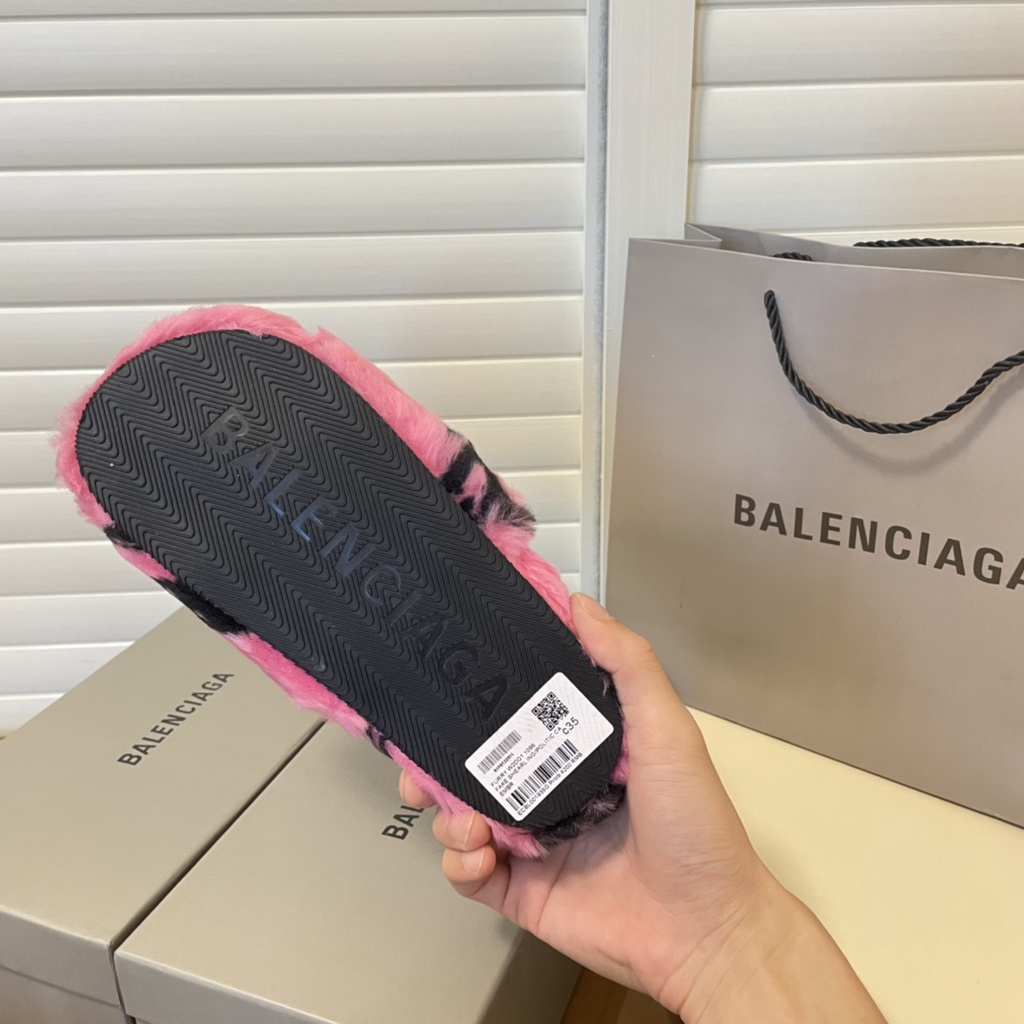 Balenciaga Dép Lông Thỏ Mềm Mại Thoải Mái Ấm Áp