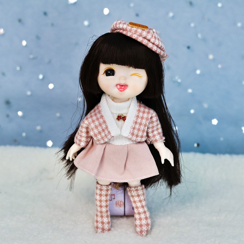 Búp bê 16cm mới cho trẻ em hình dạng khuôn mặt nhỏ dễ thương 13 khớp bjd với quần áo đồ chơi tự làm cô gái