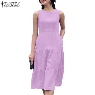 Zanzea phụ nữ hàn quốc không tay trung tâm lưng dây kéo tách nếp tại hem váy bánh không tay