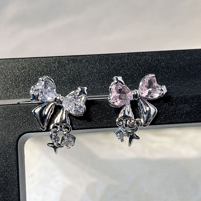 Đôi Bông Tai Hình Nơ Đính Đá zircon Thời Trang Mùa Thu