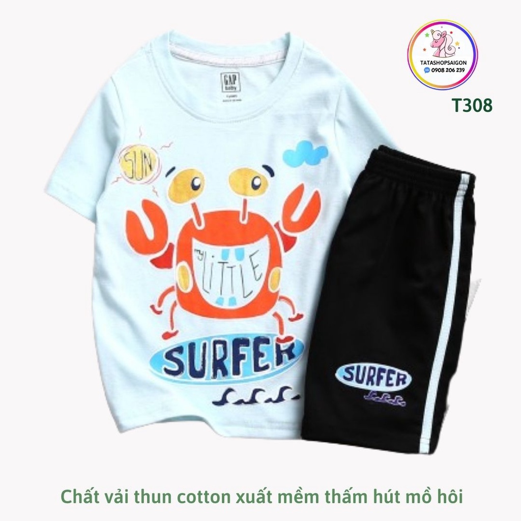 Đồ Bộ Cho Bé Trai 11-40 Kg Cotton Chính Phẩm In Hoạt Hình Hot Trend Mềm Mịn Mát  Set Quần Áo Trẻ Em 1-12 Tuổi T308