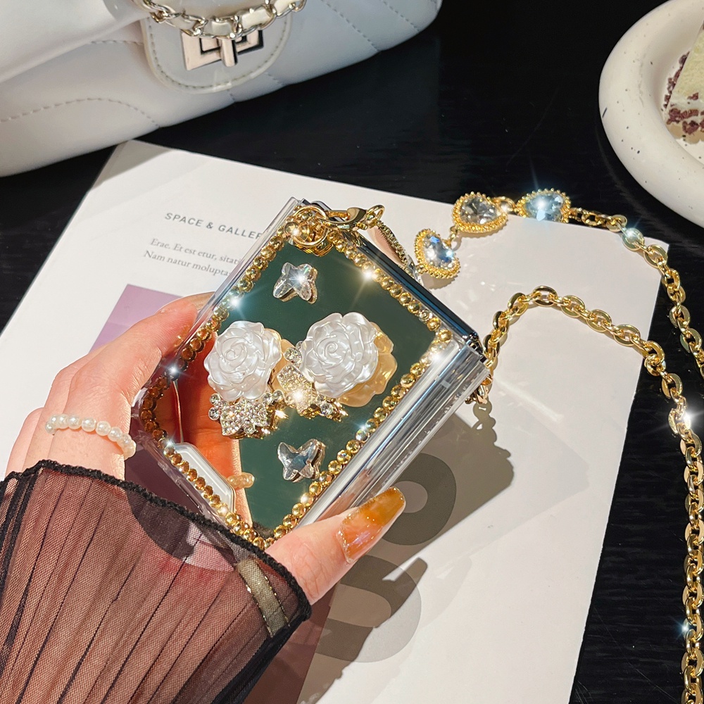 Hộp đựng gương bằng kim cương giả làm bằng tay cho samsung galaxy z flip 5 flip5 với dây treo vai đeo chéo