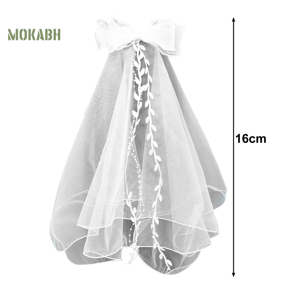 Cô dâu bowknot trang trí khăn che đầu hai lớp với lược cài tóc chụp ảnh cưới hiệu suất công chúa nơ mạng che mặt phụ kiện tóc