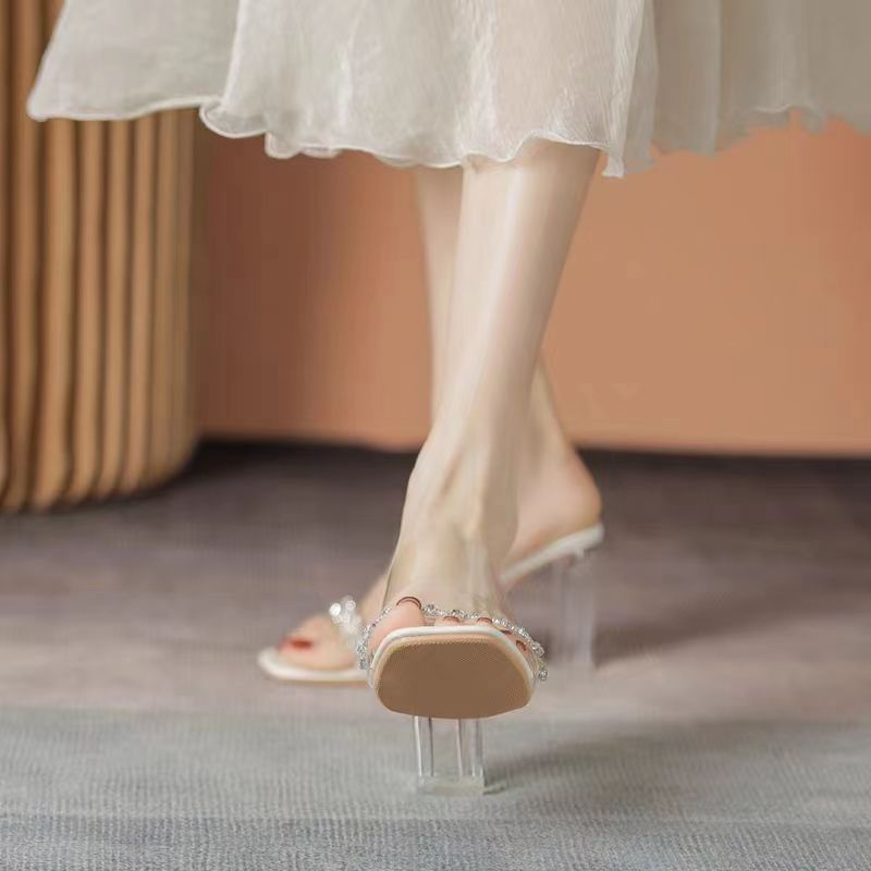 Big Size 35-42 Dép Cao Gót nữ Đế Vuông hở gót phối dây cao 7/9cm