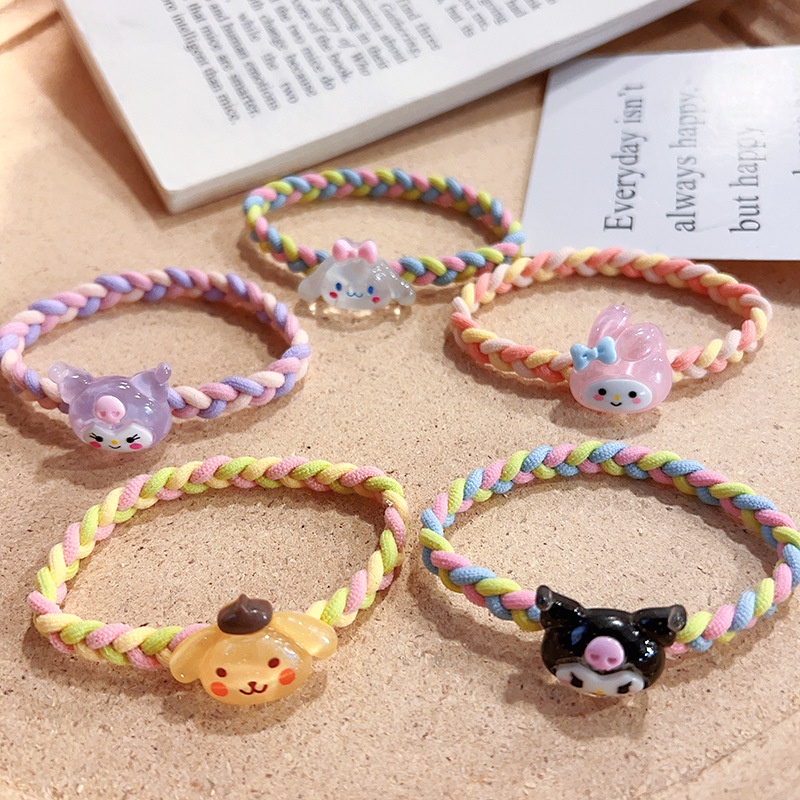 SANRIO Bộ 5 Dây Buộc Tóc Da Co Giãn Phong Cách kuromi melody Dễ Thương h0056