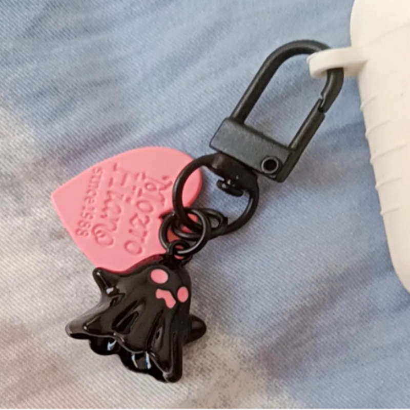 Dễ thương độc đáo ngọt ngào ma nhỏ tình yêu trái tim mặt dây chuyền màu hồng đen vòng khóa móc khóa