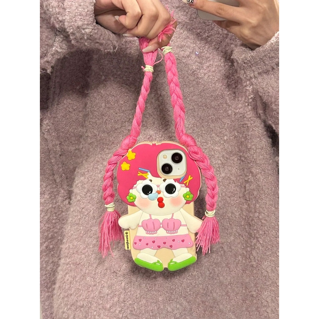 Hoạt Hình Ốp Điện Thoại Silicon Mềm Hình Cô Gái Bện 3d Cho iphone 11 / 12 / 13 / 14 / pro / max / promax / plus