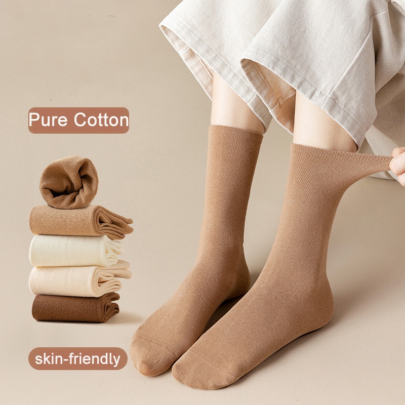 Tất cotton ECMLN màu trơn phong cách Hàn Quốc dễ phối đồ hợp thời trang