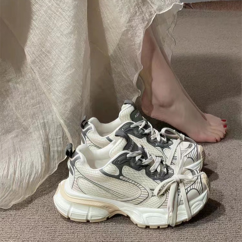 Shizhibao lace-up color-blocking sneakers women's breathable all-match soft-soled running sneakers thoải mái non-slip sneakers