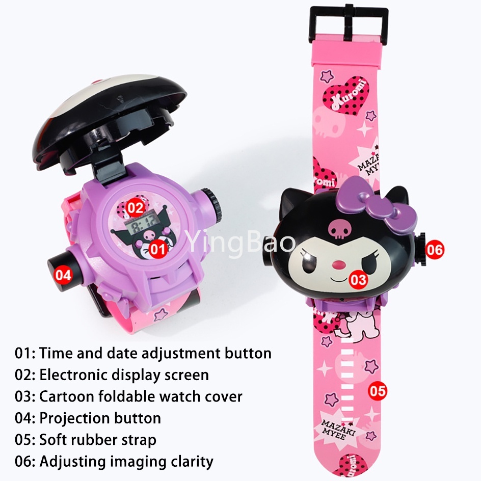 Cinnamoroll kuromi 3d projection watch sanrio melody kitty anime toy no box watch flip phổ biến kawaii kids girl gift