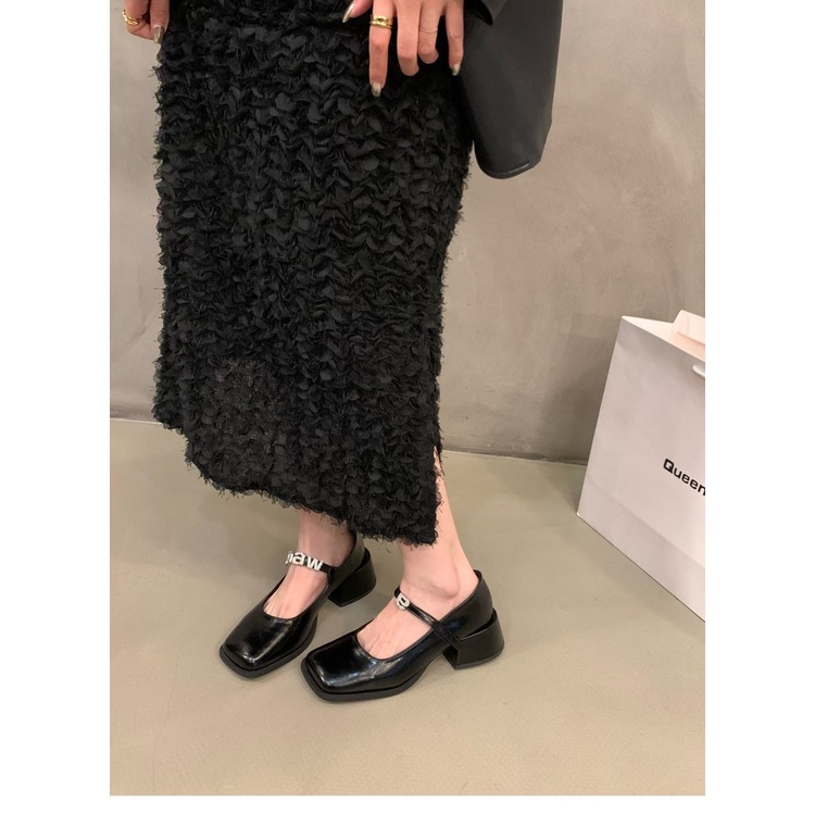 Chunky heel mary jane women's shoes thời trang sinh viên chunky heel mid-heel