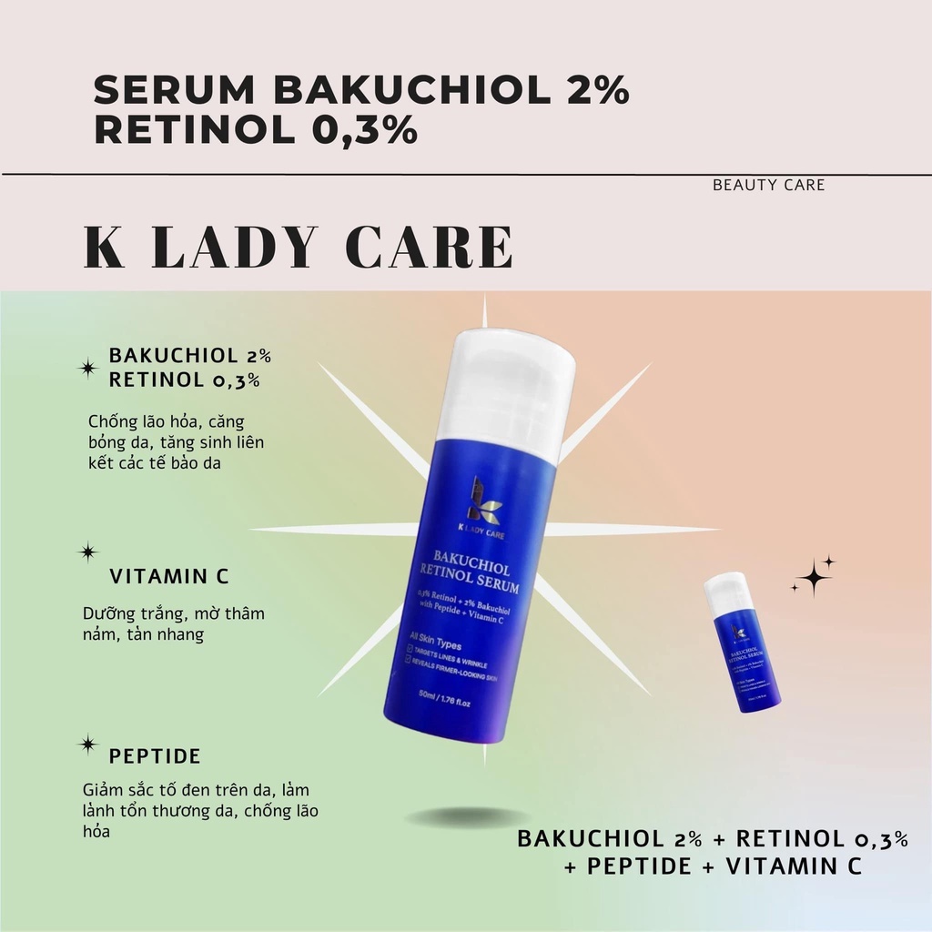 Serum Retinol bakuchiol 2% K Lady Care 50ml - Chống Lão Hóa,Tái Tạo Da,Giảm Mụn