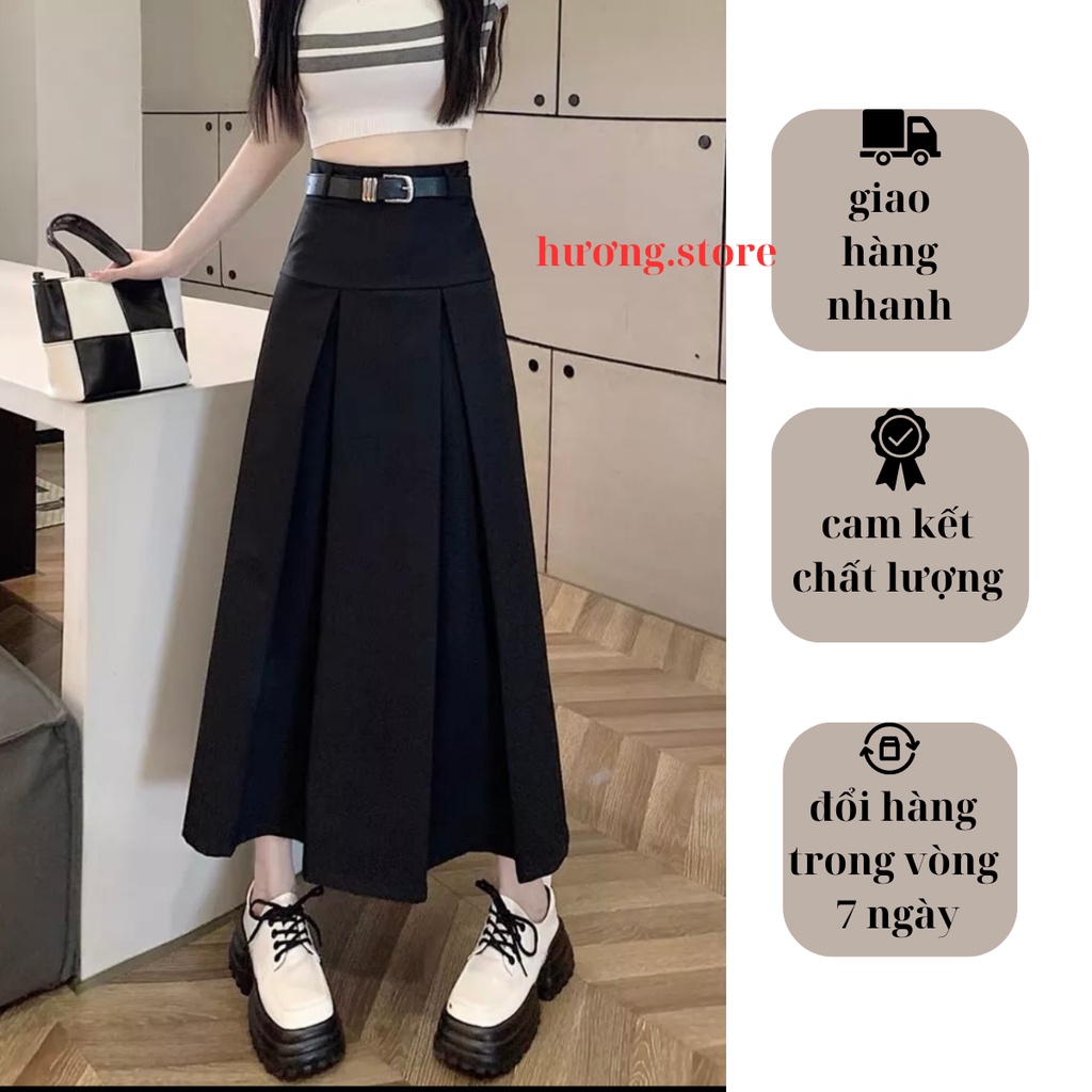Chân váy xếp ly dáng dài ulzzang  mặc được 2  mặt siêu xinh