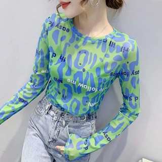 Áo Thun Nữ Dài Tay Chống Nắng in Hoa in Chữ Ren Lưới Sexy Thời Trang Hàn Quốc Cho Nữ