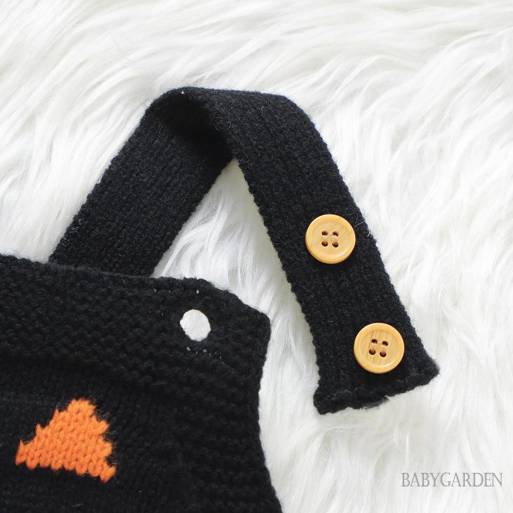 Baga-trẻ sơ sinh treo quần áo romper halloween bí ngô in không tay dệt kim quần áo dễ thương