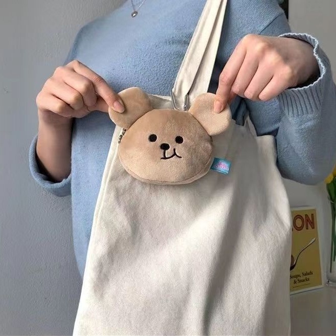 Túi Đựng Tiền Xu / Son Môi / Chìa Khóa Hình Chú Gấu Nhồi Bông Phong Cách Hàn Quốc Dễ Thương