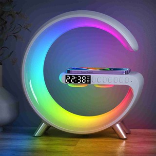 Đèn bàn thông minh sạc không dây với loa bluetooth đèn led ban đêm bt âm nhạc đèn bàn đồng hồ báo thức đèn tâm trạng